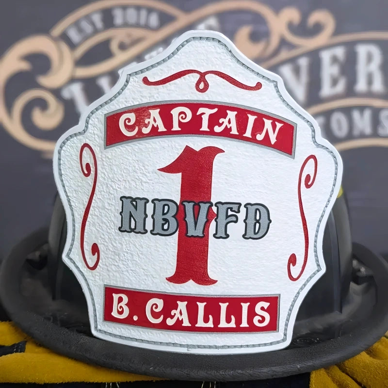 custom helmet shield displayed for clean firefighter identification