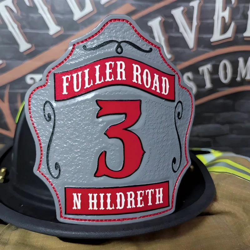 firefighter helmet front displayed to reinforce fire service identity
