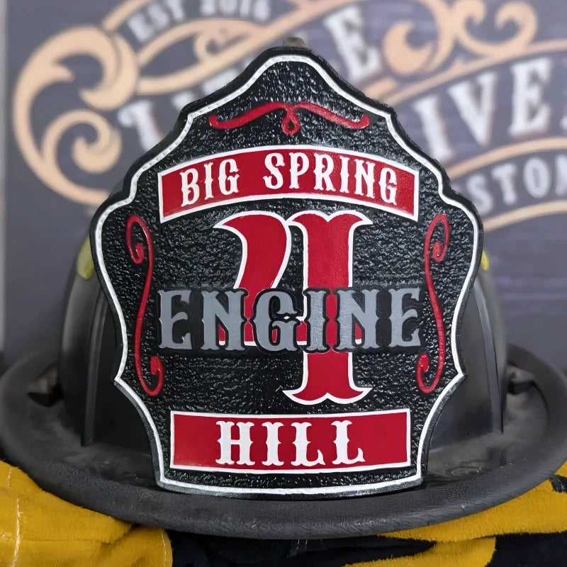 fire helmet front displayed with firm identity elements