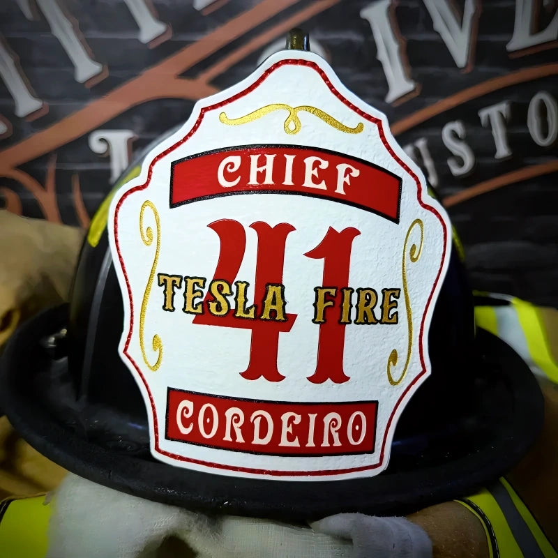 custom helmet front shown with natural firefighter presence