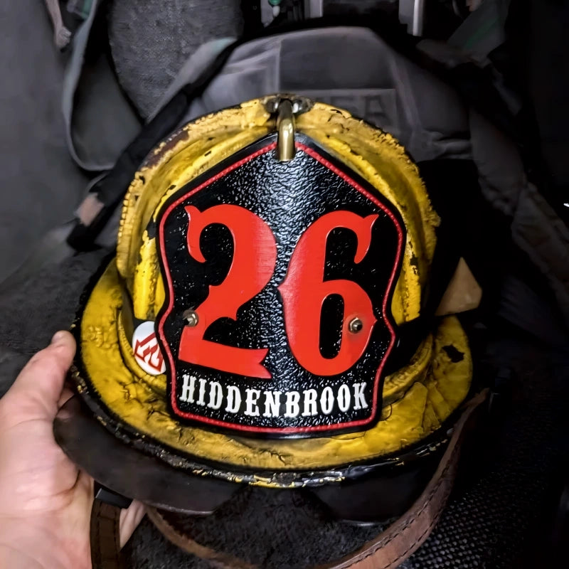 custom fire helmet front shown with calm structured detail