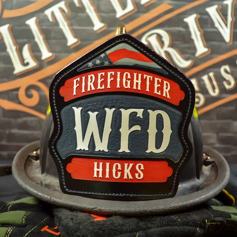 fire helmet shield displayed with natural department presence