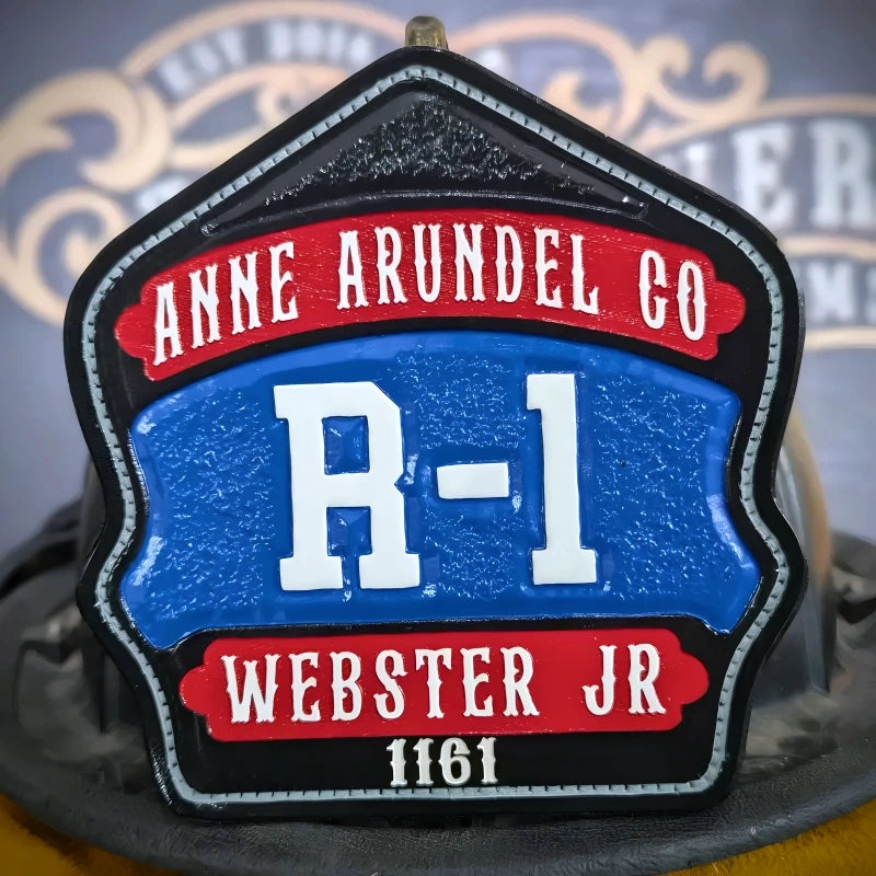 custom fire helmet shield displayed for identity focused viewing