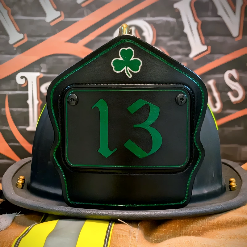 fire helmet shield shown in a straightforward firefighter display