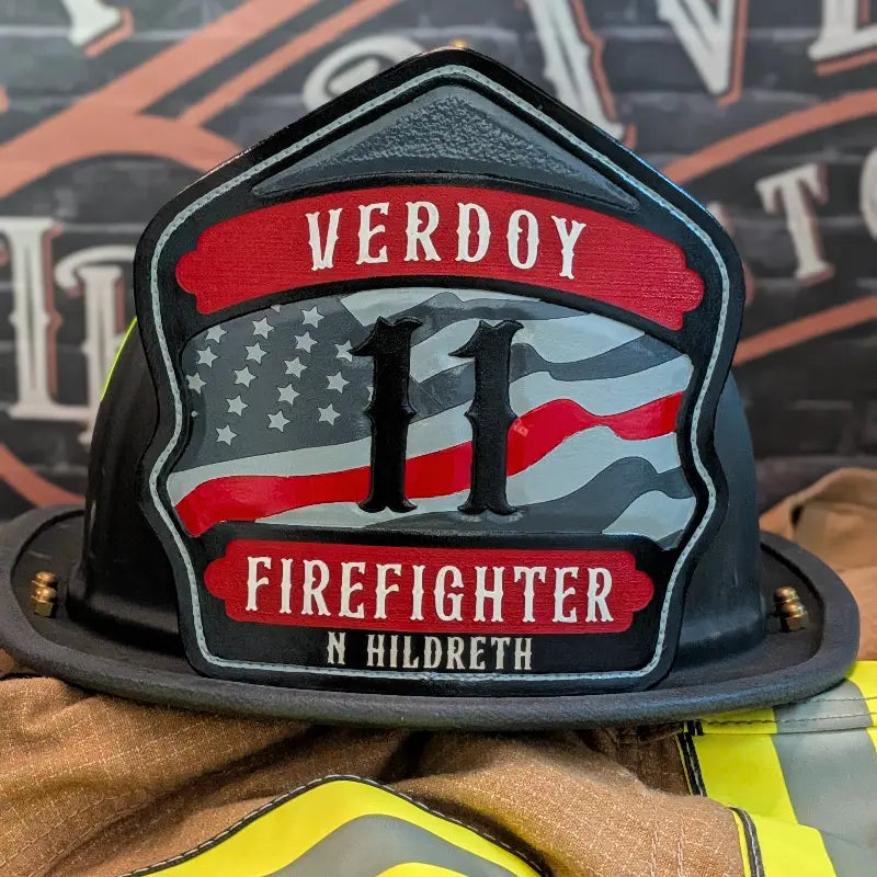 fire helmet shield displayed with functional firefighter design