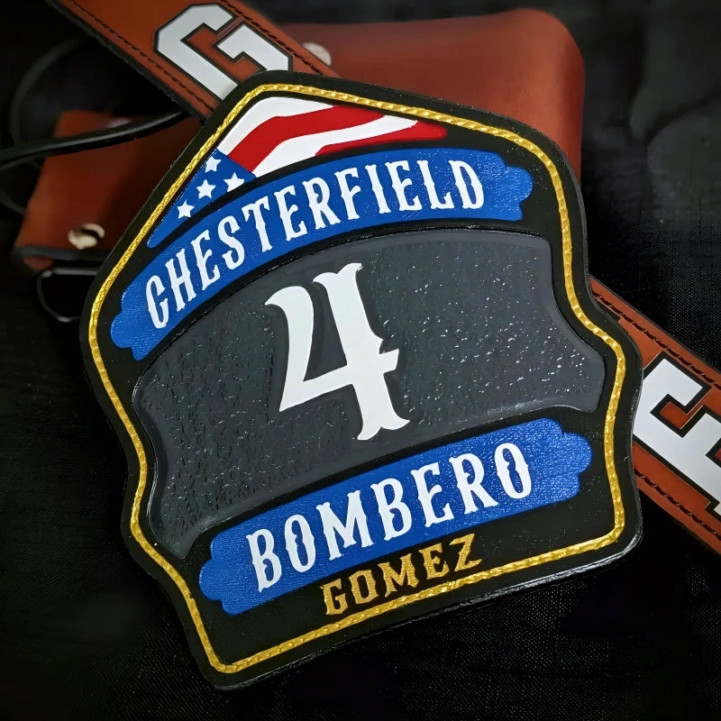 custom fire helmet shield shown with clean firefighter styling