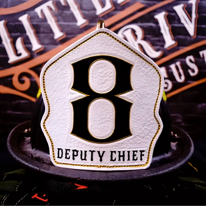 firefighter helmet shield displayed as a bold identification front