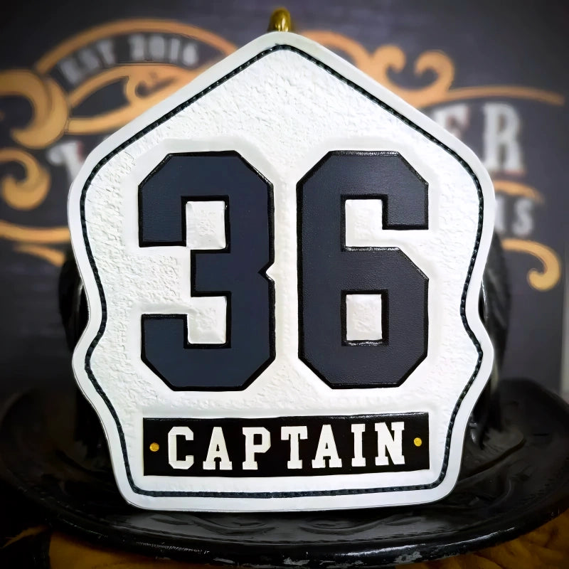 fire helmet shield shown with strong firefighter character