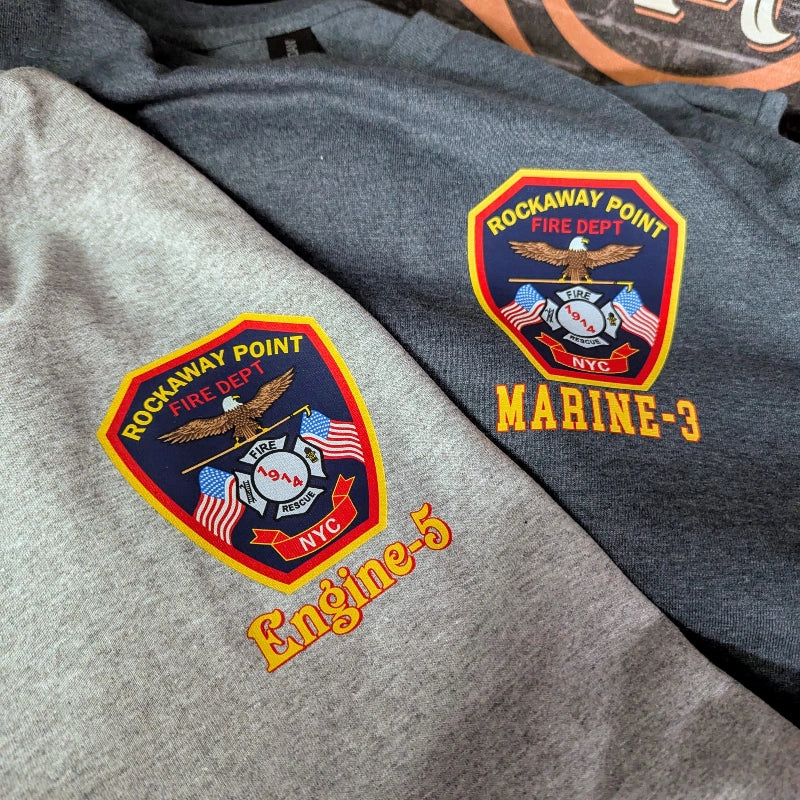 Custom firefighter t shirt with department logo for station pride and daily duty