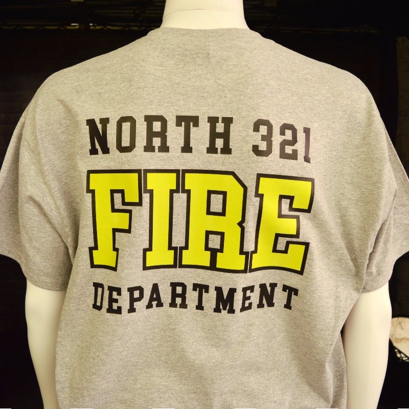 Customizable fire station shirt made with cotton poly blend for firefighter apparel