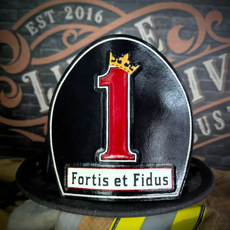 one of a kind leather firefighter helmet shield