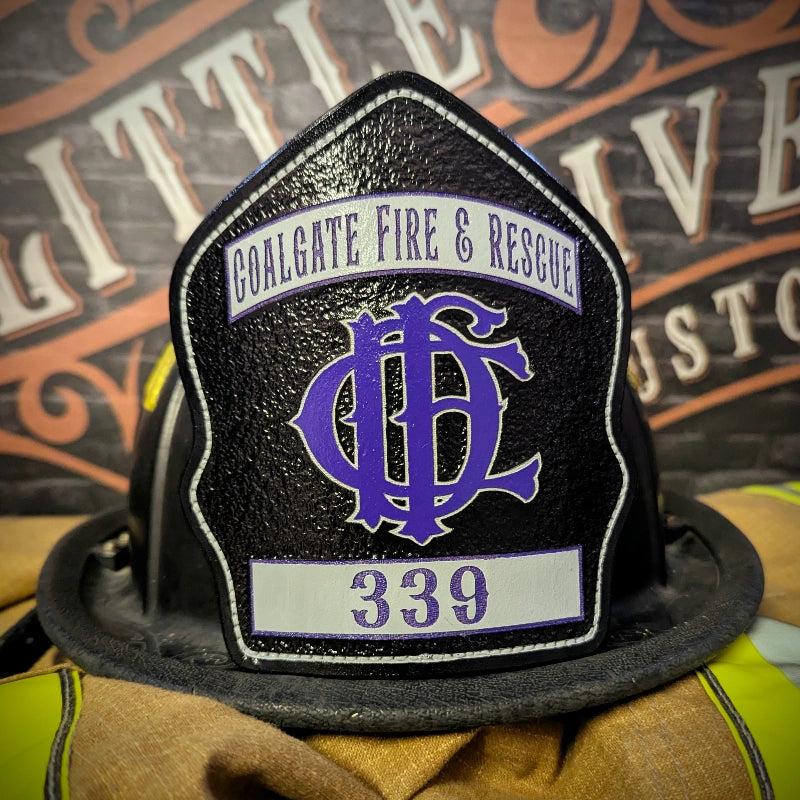 custom leather firefighter shield with unique layout