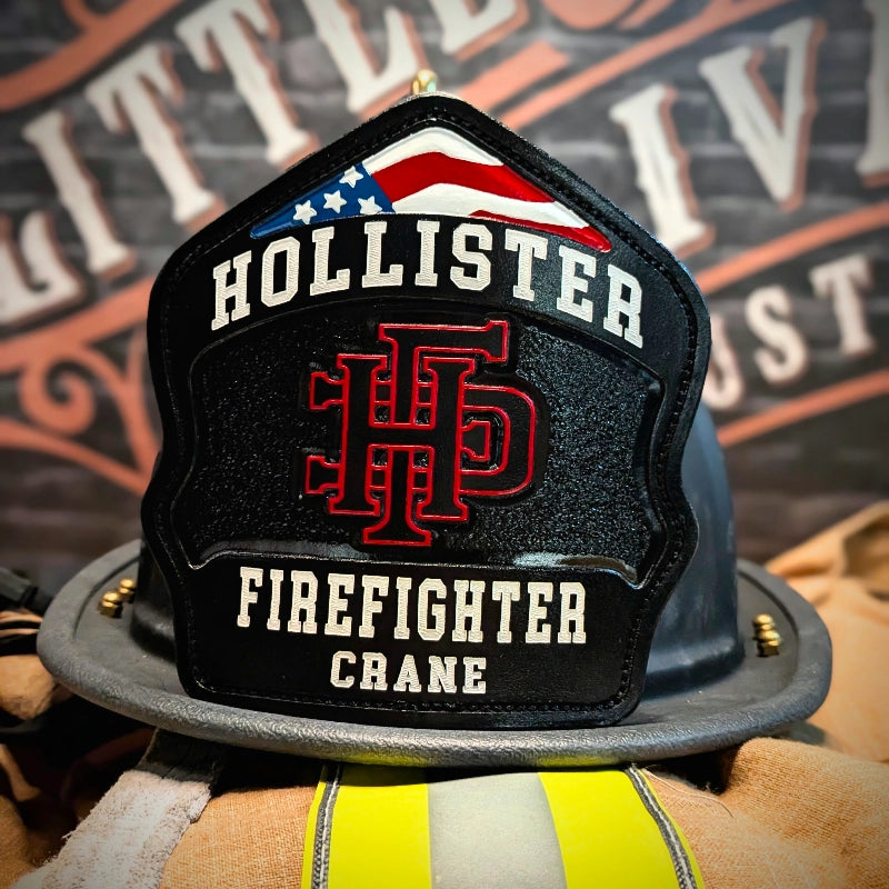 one off leather firefighter helmet shield design