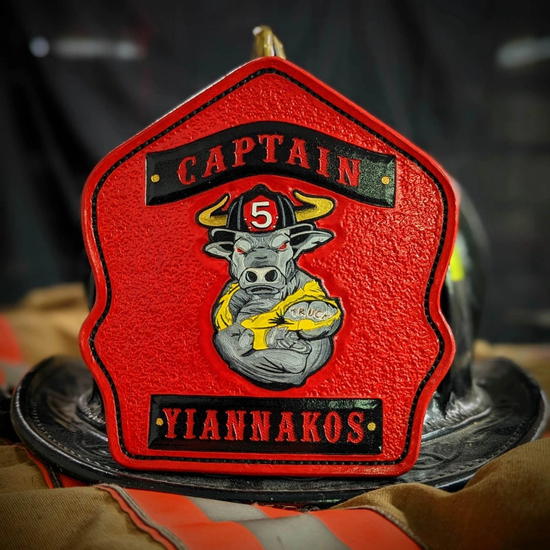 custom leather firefighter helmet shield for station branding