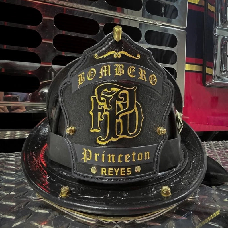 firefighter helmet shield designed with full custom leather