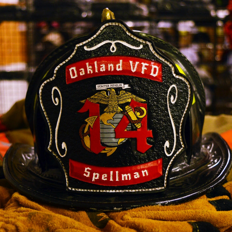 custom leather firefighter shield reflecting station identity