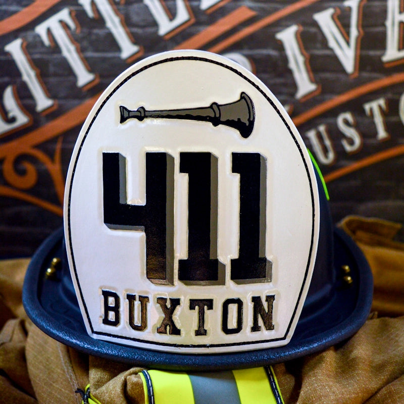 full custom leather firefighter helmet shield layout