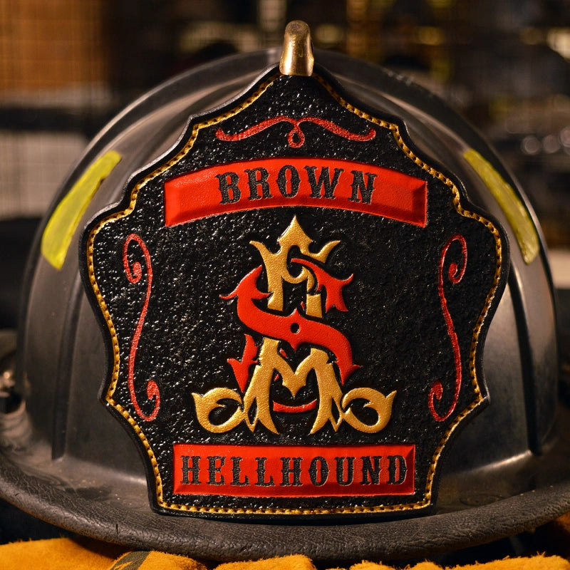 custom leather firefighter helmet shield with original design