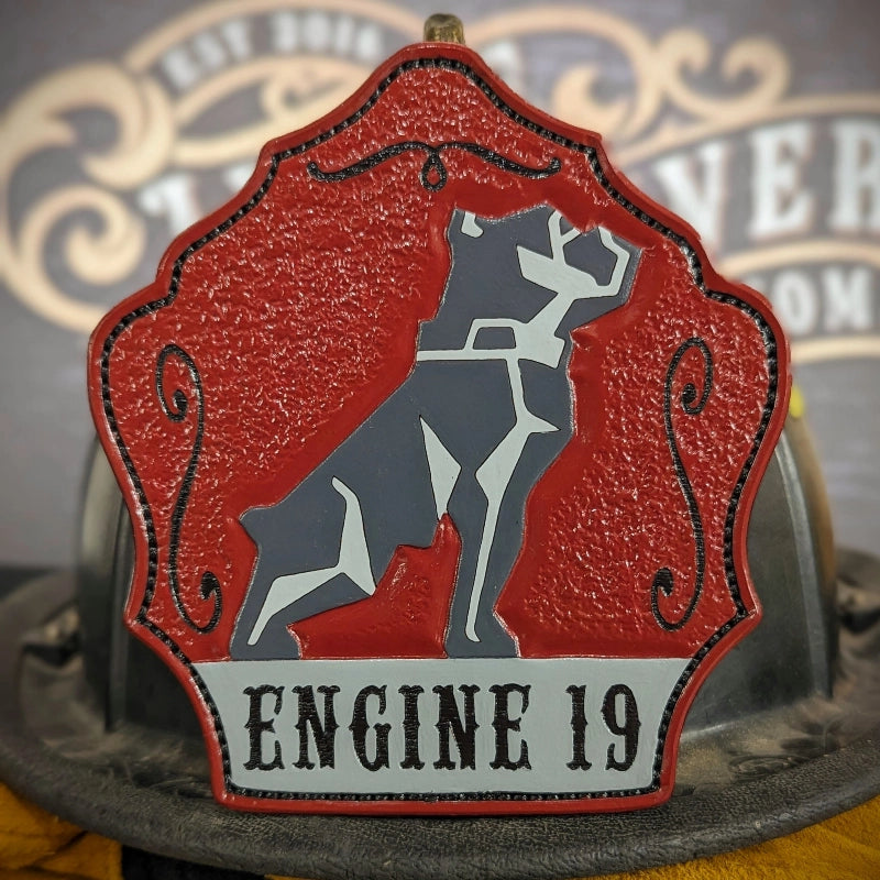 firefighter helmet shield featuring original leather artwork