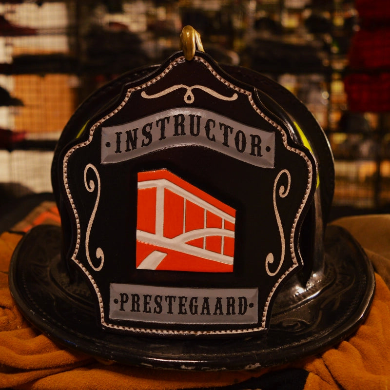 full custom leather helmet shield for fire service crews