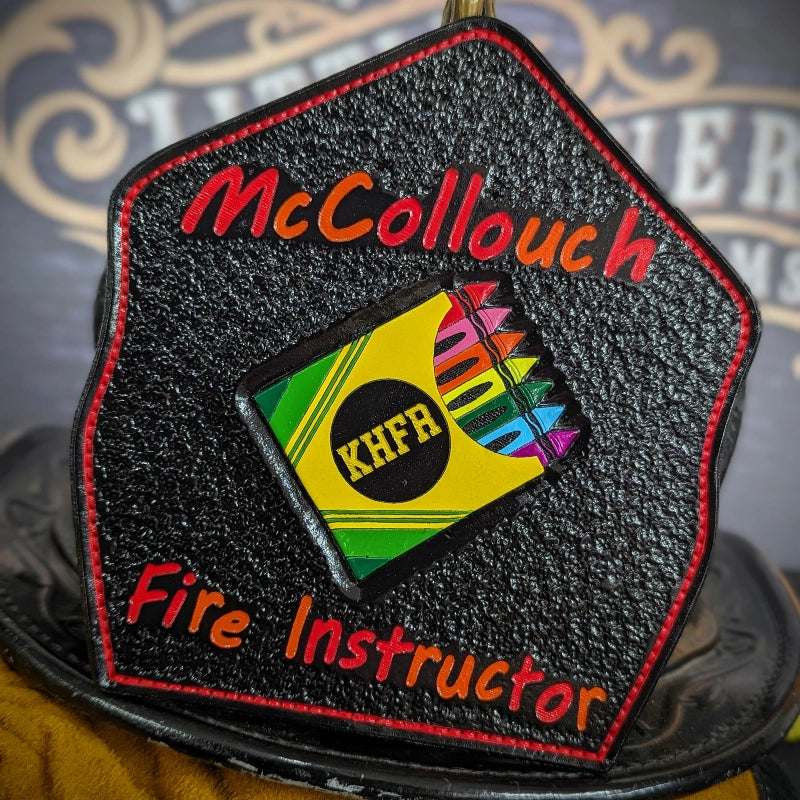 custom leather firefighter helmet shield built to order