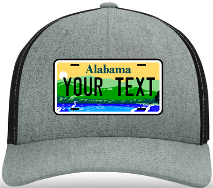 Personalized leather patch hat featuring state plate design and rugged finish