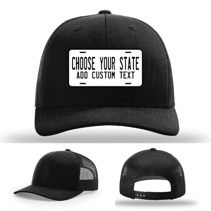 Custom hat with genuine leather patch styled like your favorite state plate