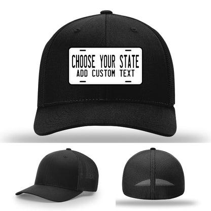 Richardson lifestyle hat with state plate leather patch and personalized details