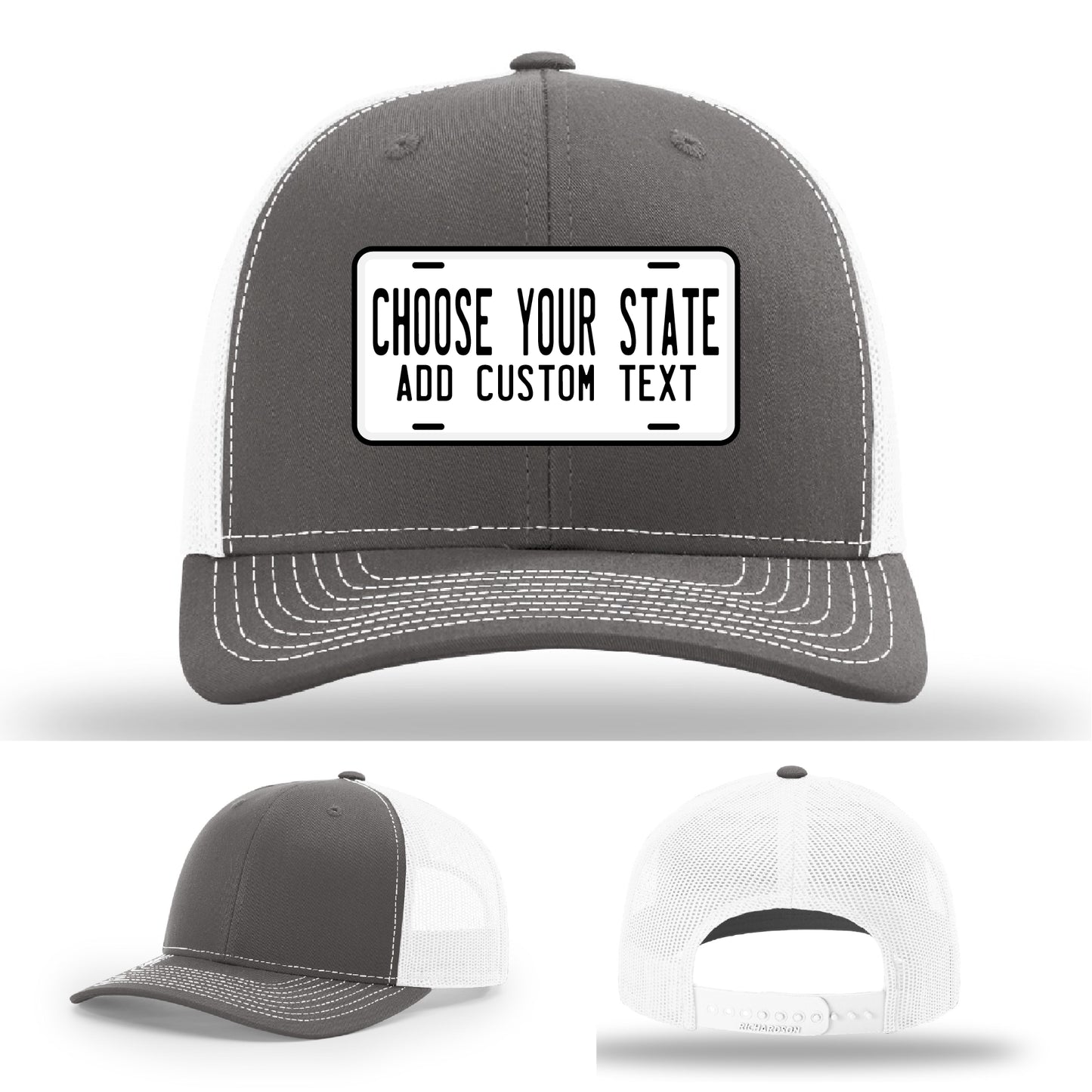 Custom hat for travelers with state license plate leather patch artwork