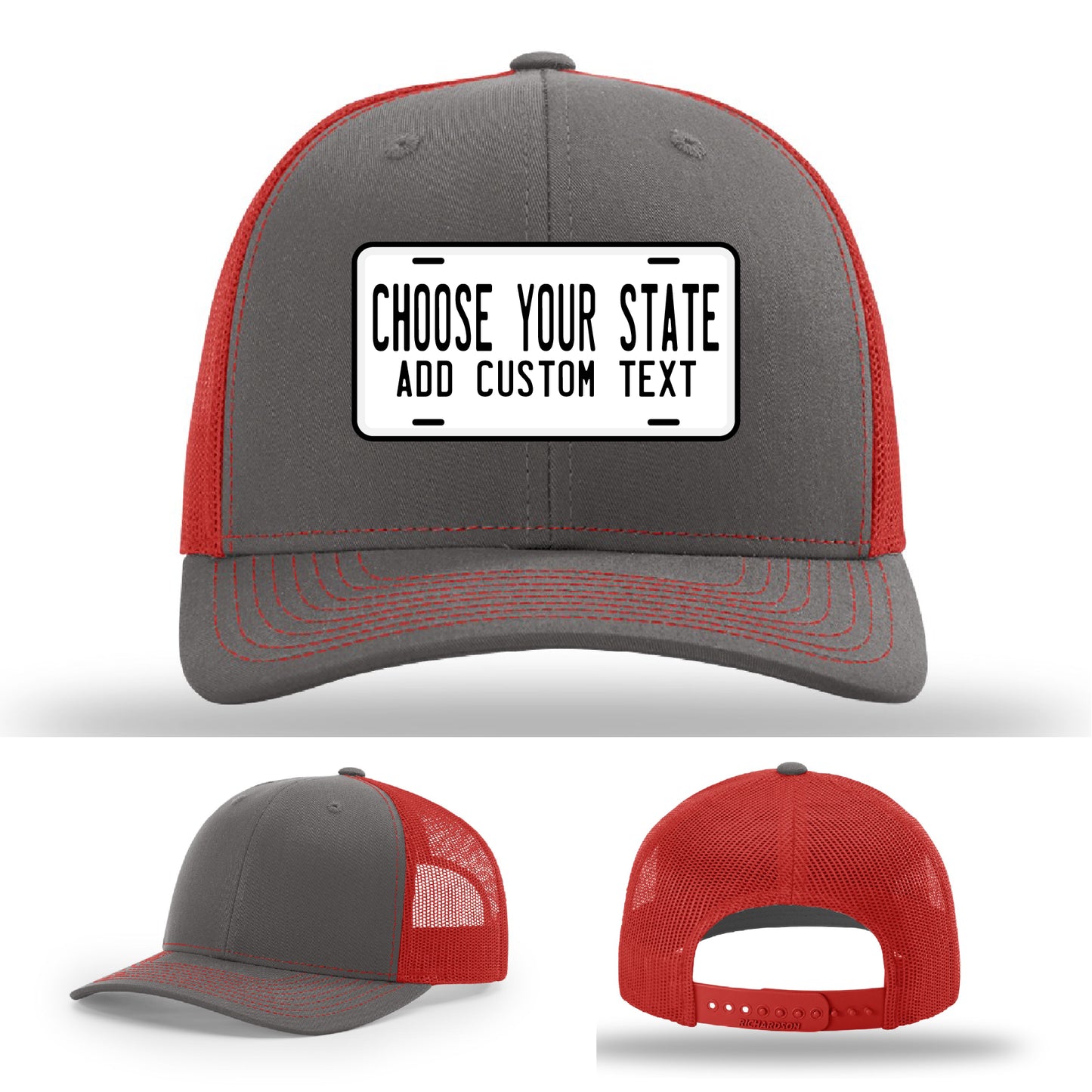 Bold everyday wear hat with personalized leather patch styled as state plate