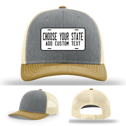 Richardson hat featuring custom state plate patch in vivid color