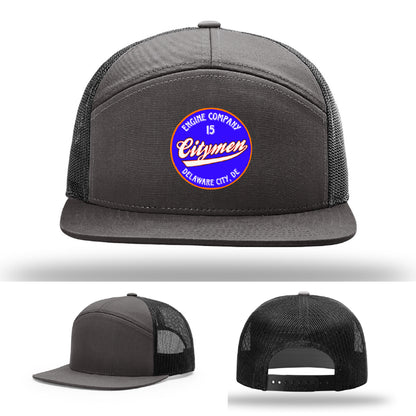 Delaware City Engine 15 fire company hat leather patch detail