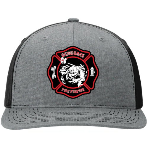 Edinburgh Fire Department leather patch firefighter hat front view