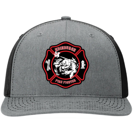 Edinburgh Fire Department leather patch firefighter hat front view