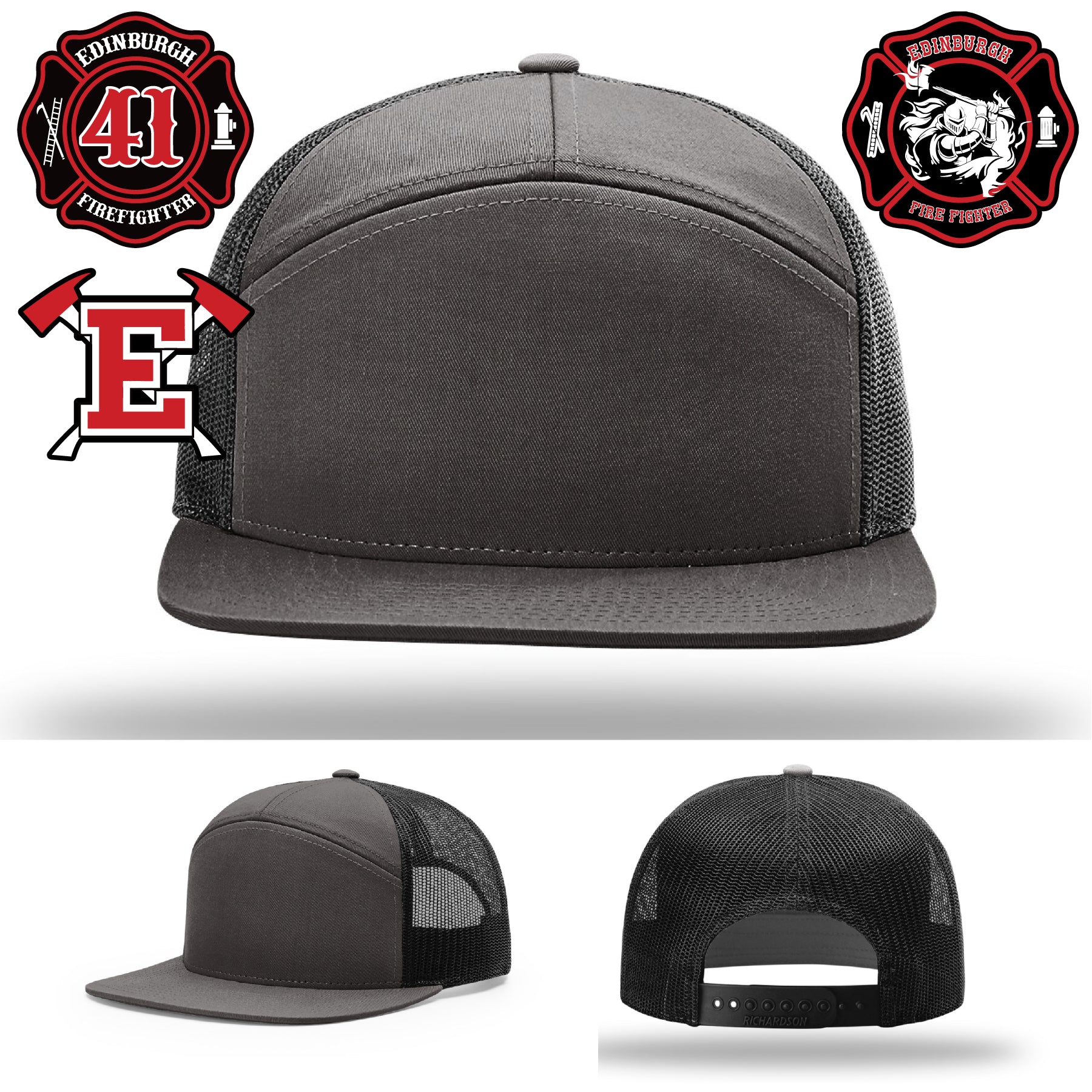 Firefighter hat with axes patch representing Edinburgh Fire