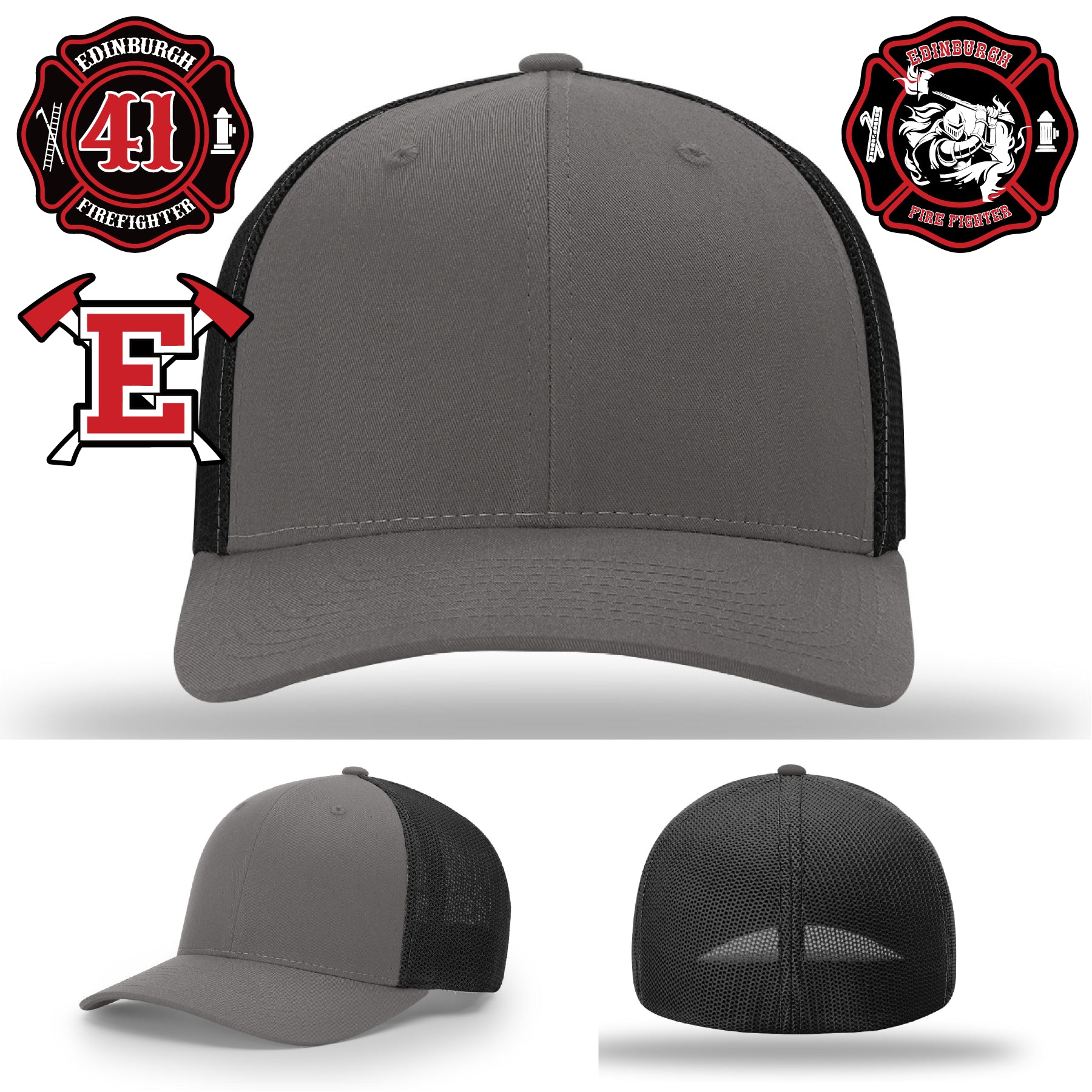 Edinburgh Fire Department hat with handcrafted leather patch