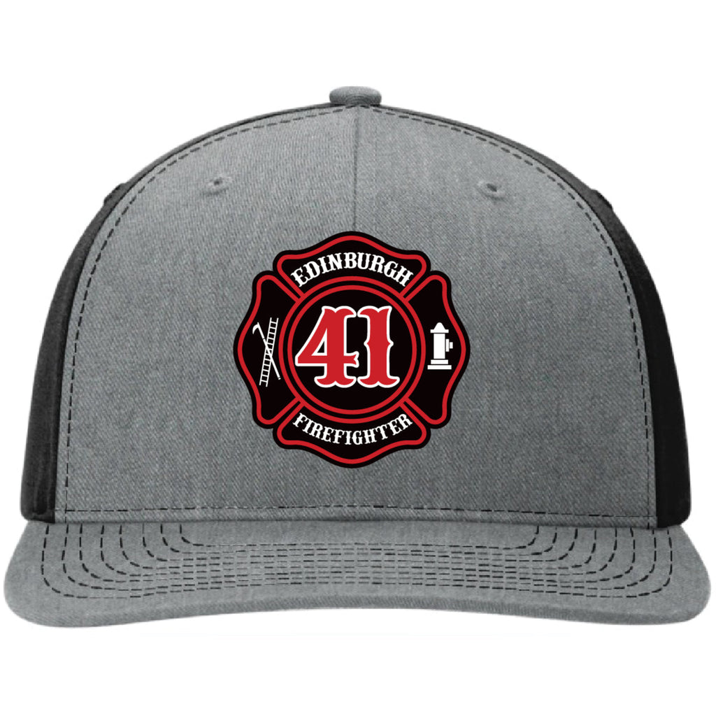 Custom Edinburgh firefighter hat with full grain leather patch