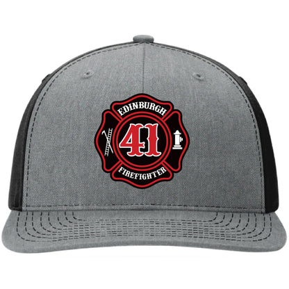 Custom Edinburgh firefighter hat with full grain leather patch