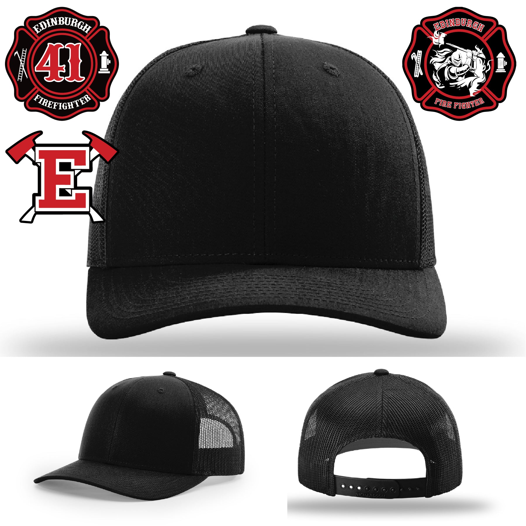 Firefighter hat with Edinburgh Fire Knight leather patch design