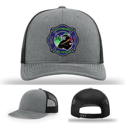 Fire department hat with Effingham Fire Rescue leather design