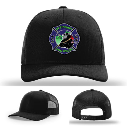 Custom Effingham Fire Rescue firefighter hat with leather patch