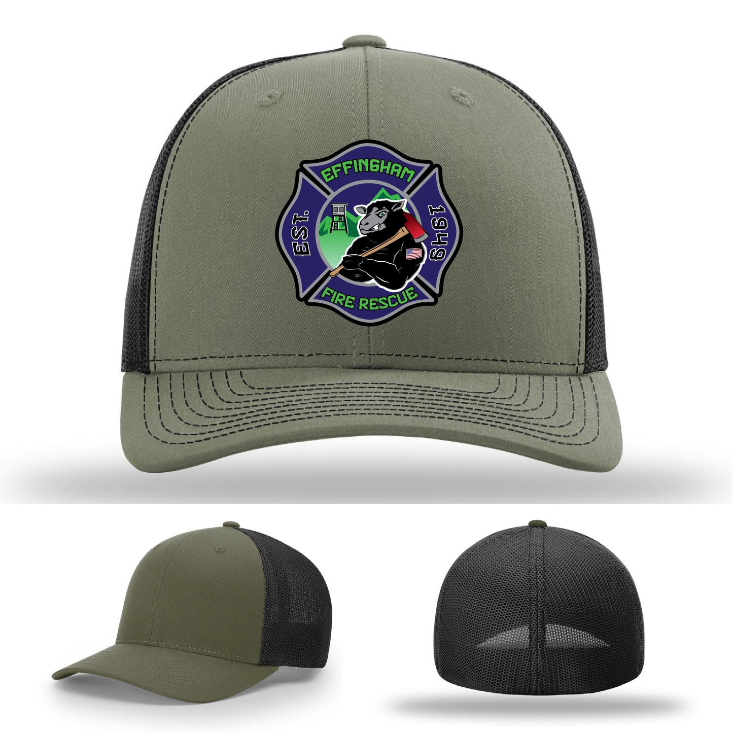 Effingham Fire Rescue logo hat with leather firefighter patch