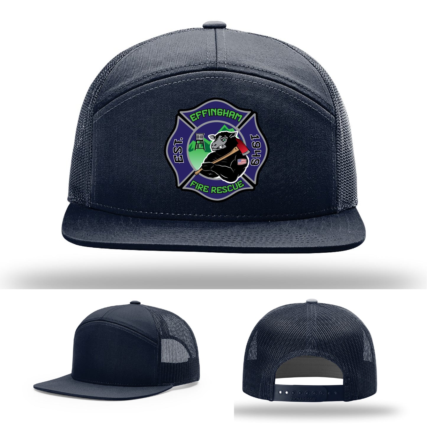 Firefighter hat with Effingham Fire Rescue patch for durability