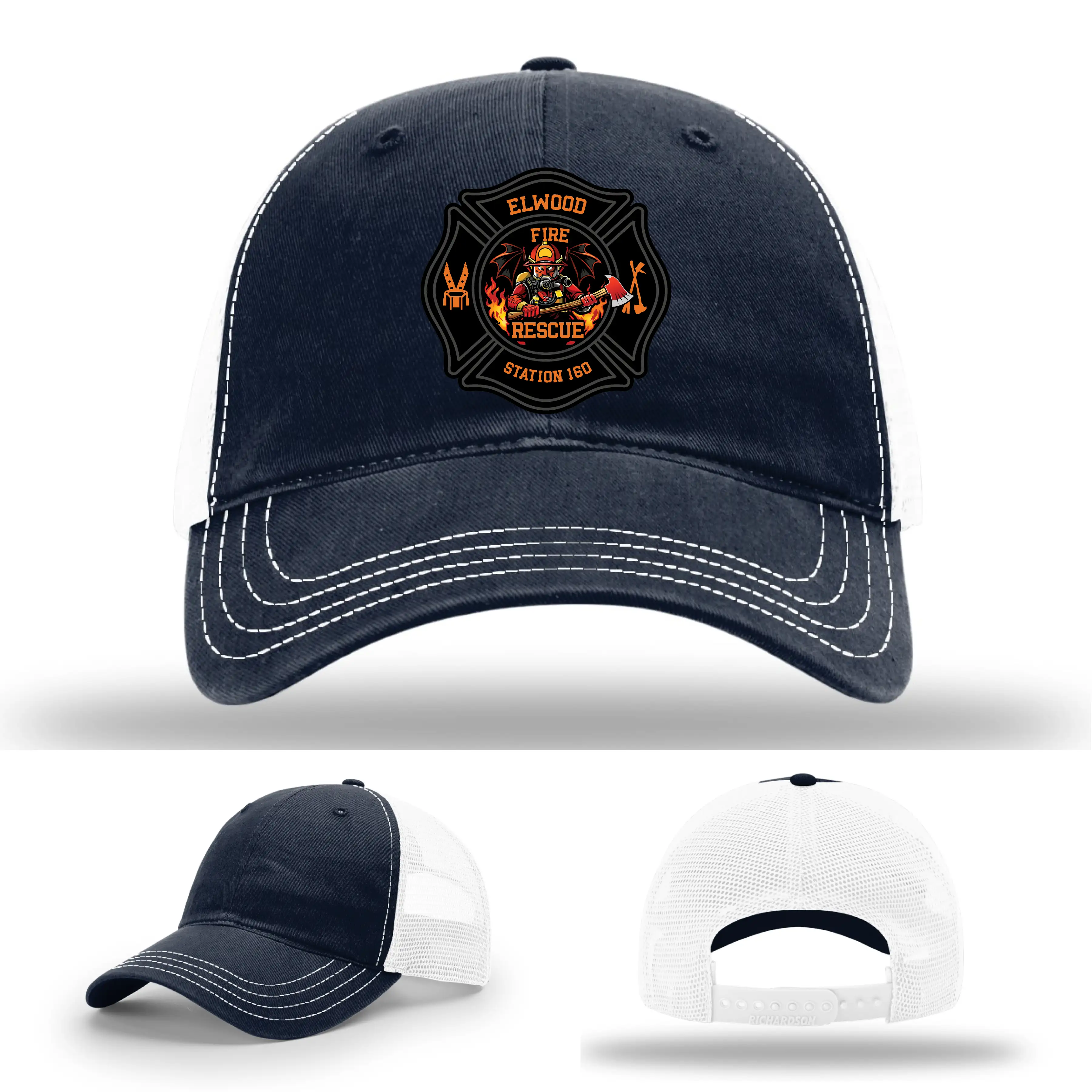 Elwood Fire Rescue firefighter cap with leather patch
