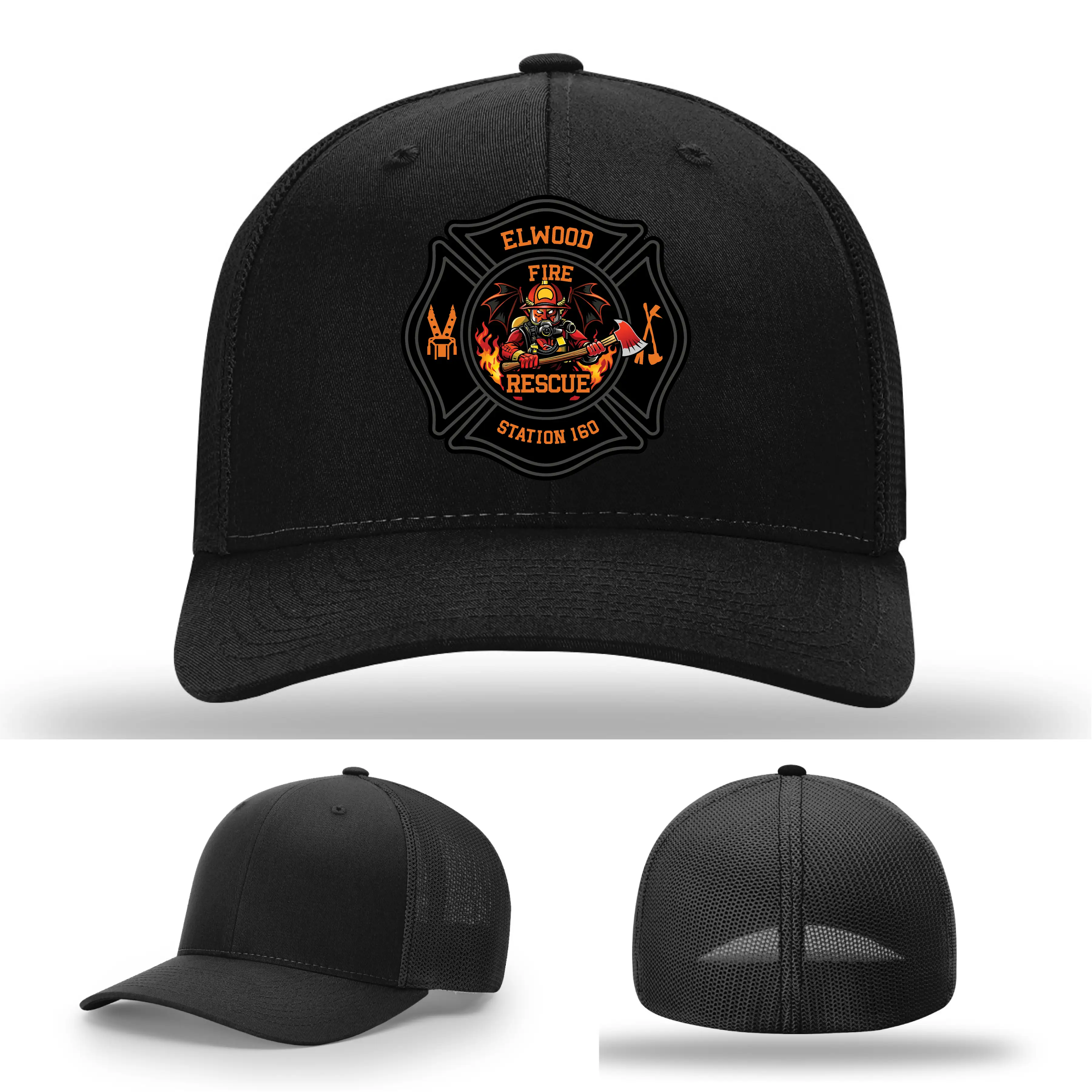Firefighter hat featuring the Elwood Fire Rescue patch