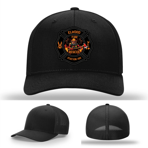 Firefighter hat featuring the Elwood Fire Rescue patch