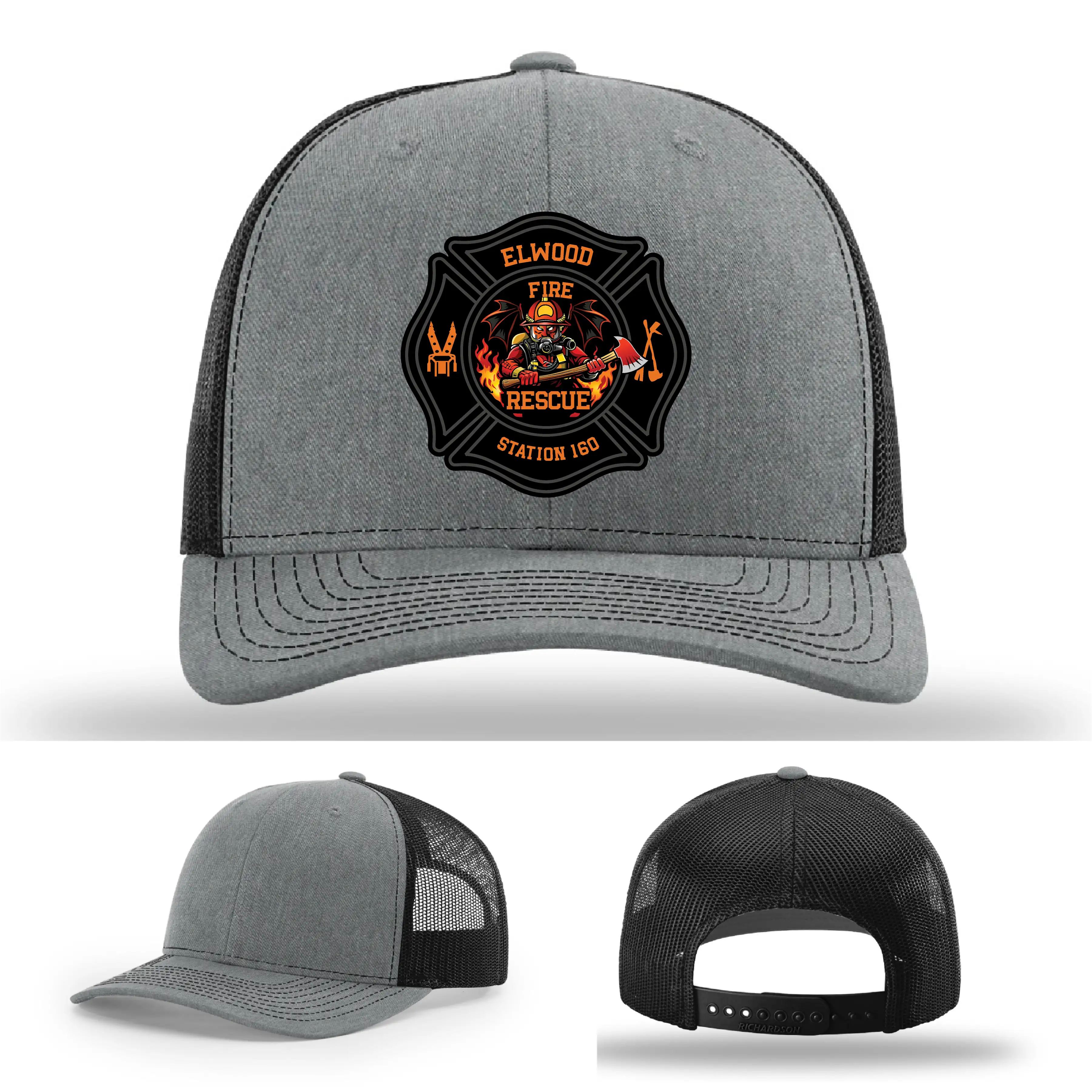 Elwood Fire Rescue logo on leather patch hat