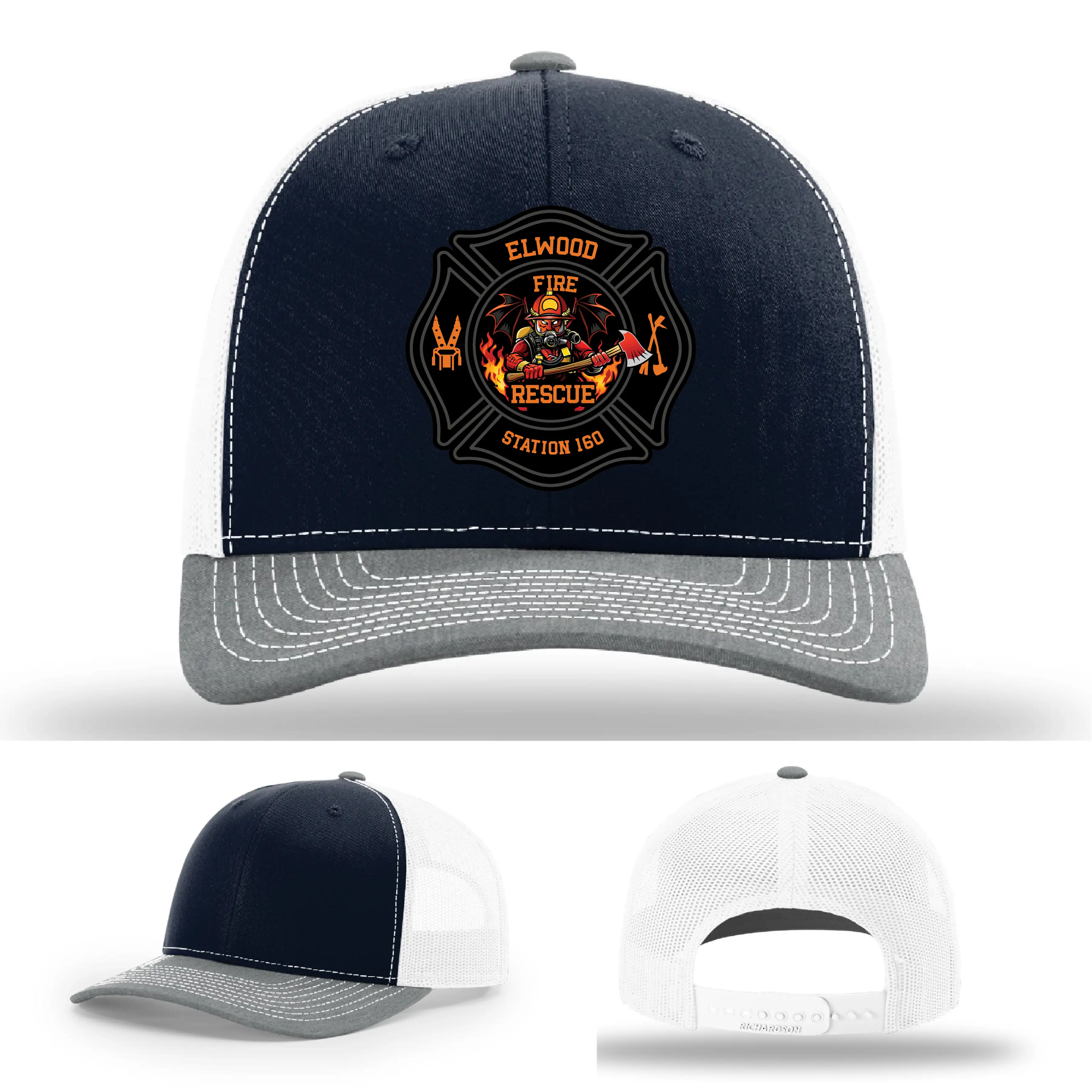 Elwood Fire Rescue leather hat patch closeup