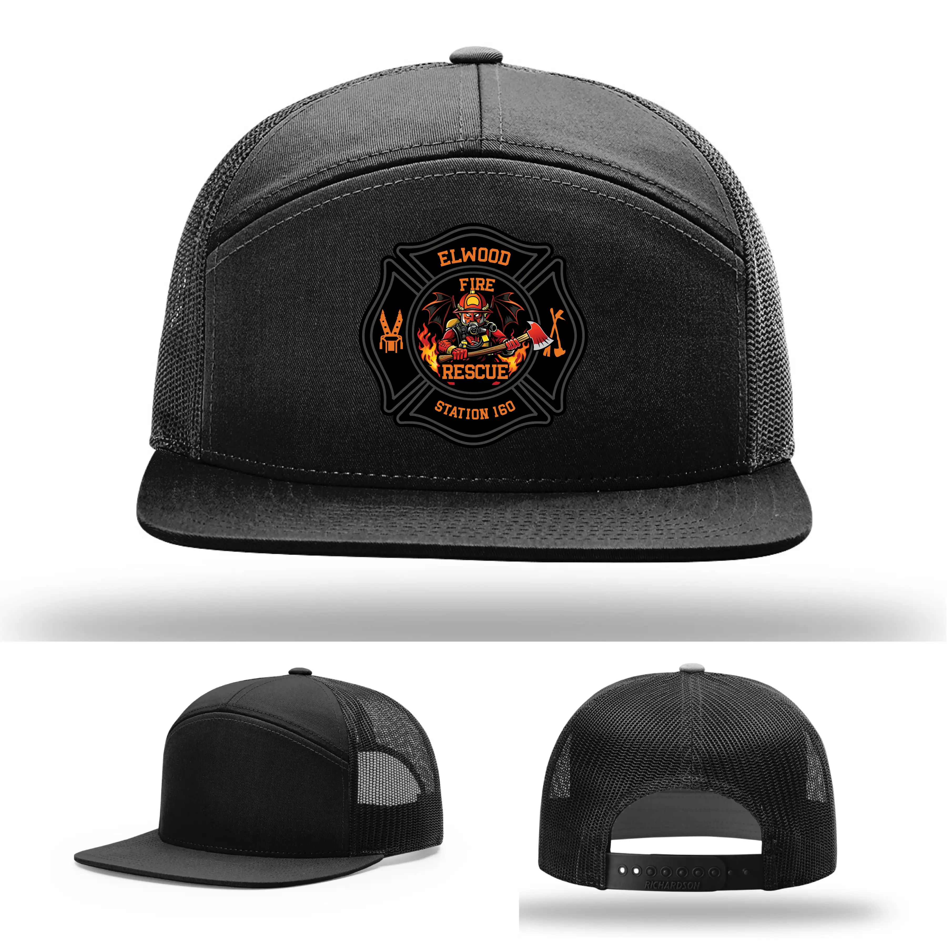 Elwood Fire Rescue leather patch trucker hat