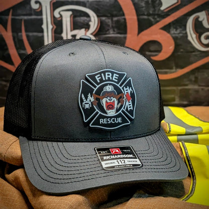 custom hat with fabius park fire department leather patch